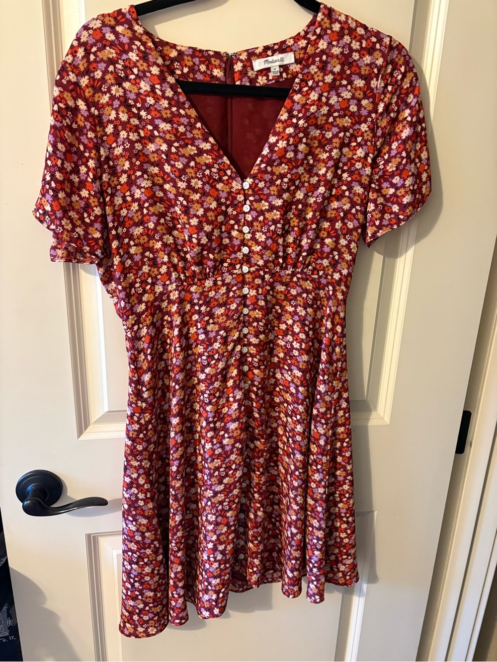 Madewell Maroon Floral Button-Front Mini Dress